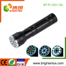 Factory Supply 3 * AAA battery Utilisé 3 in1 Multi-fonctionnel Portable Metal Materail 15 led Laser Torch avec 5 Blue UV light